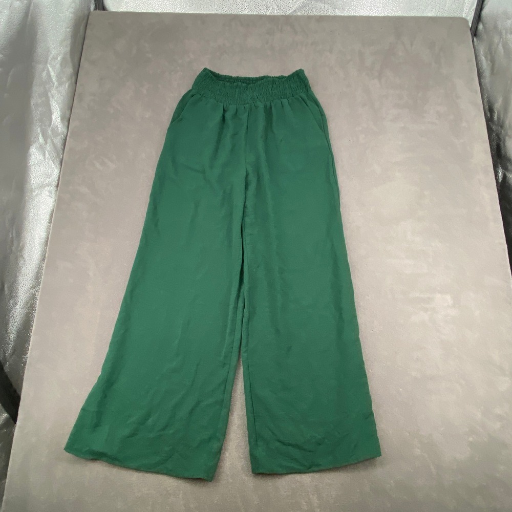 Dokotoo Green Wide Leg Smocked Waist Pants Womens Medium High Rise Boho Trousers